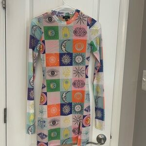 AFRM Multicolor Graphic Long Sleeve Dress